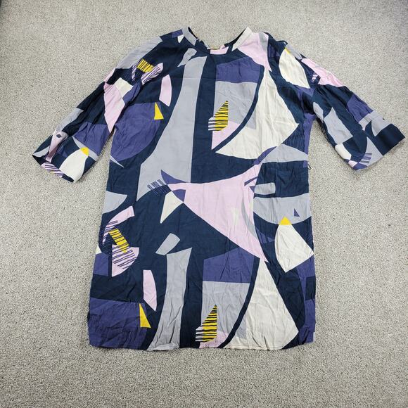 Oliver Bonas Womens Tunic Dress 16 Blue Primary Shapes Abstract Print Mini NEW - Picture 1 of 12